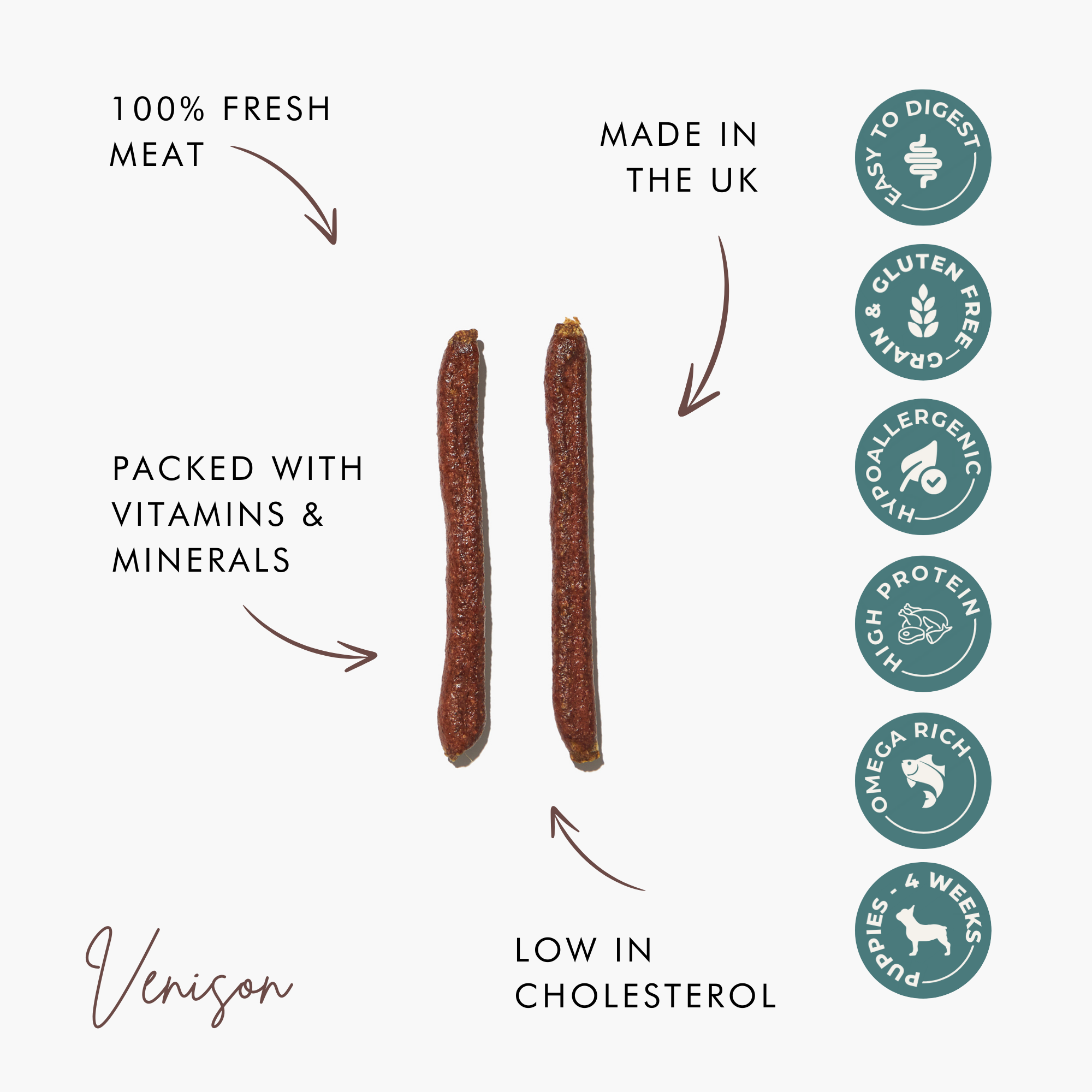 100% British Venison Sausages | Premium, Healthy Treats for Dogs The Stately Hound