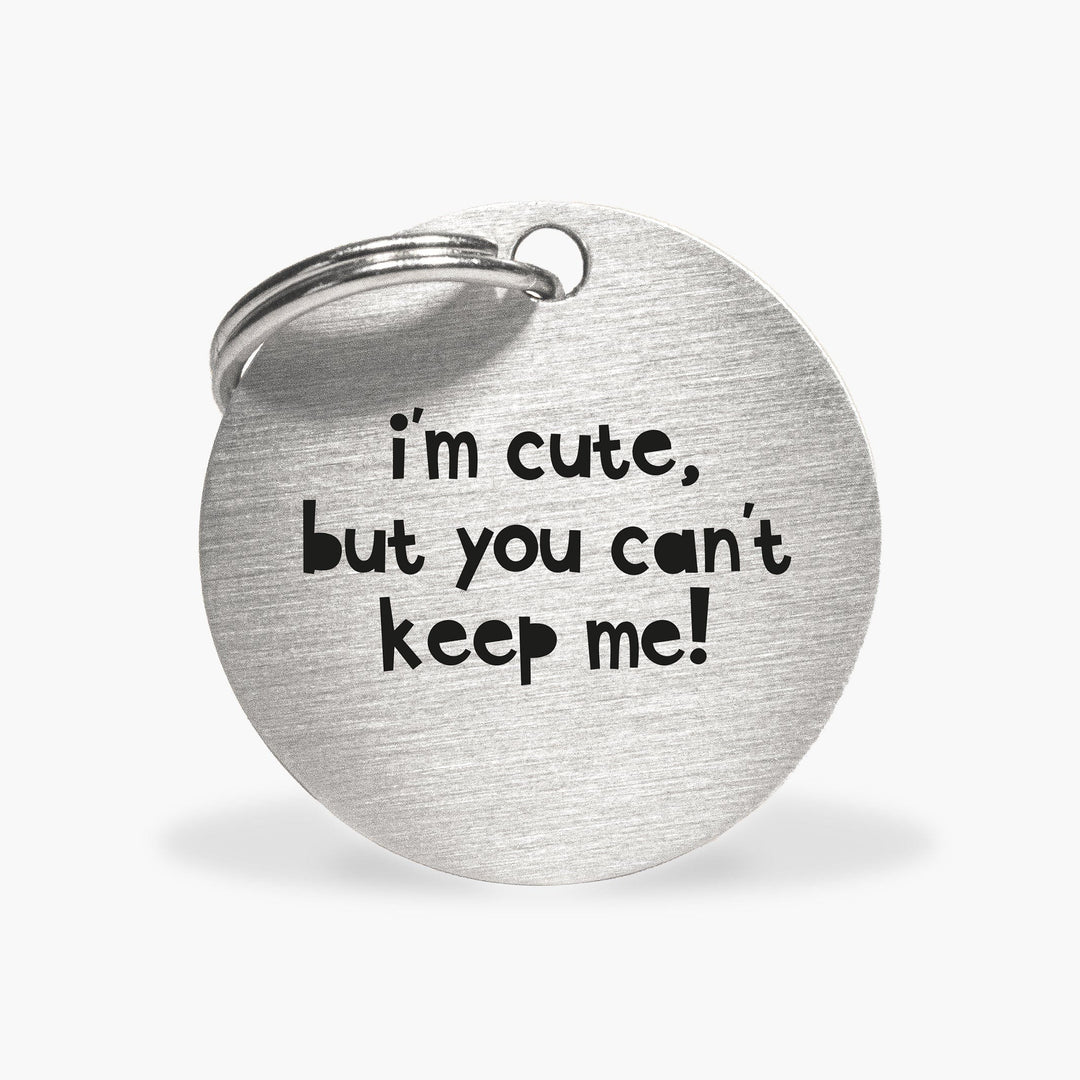 Engraved Dog Tag - I'm Cute But You Can't Keep Me in Silver Stainless Steel