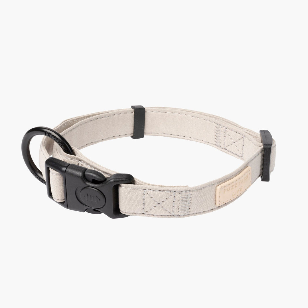 FuzzYard Life Sandstone Dog Collar, Soft, Textured Cotton Collar with Matte Black Hardware