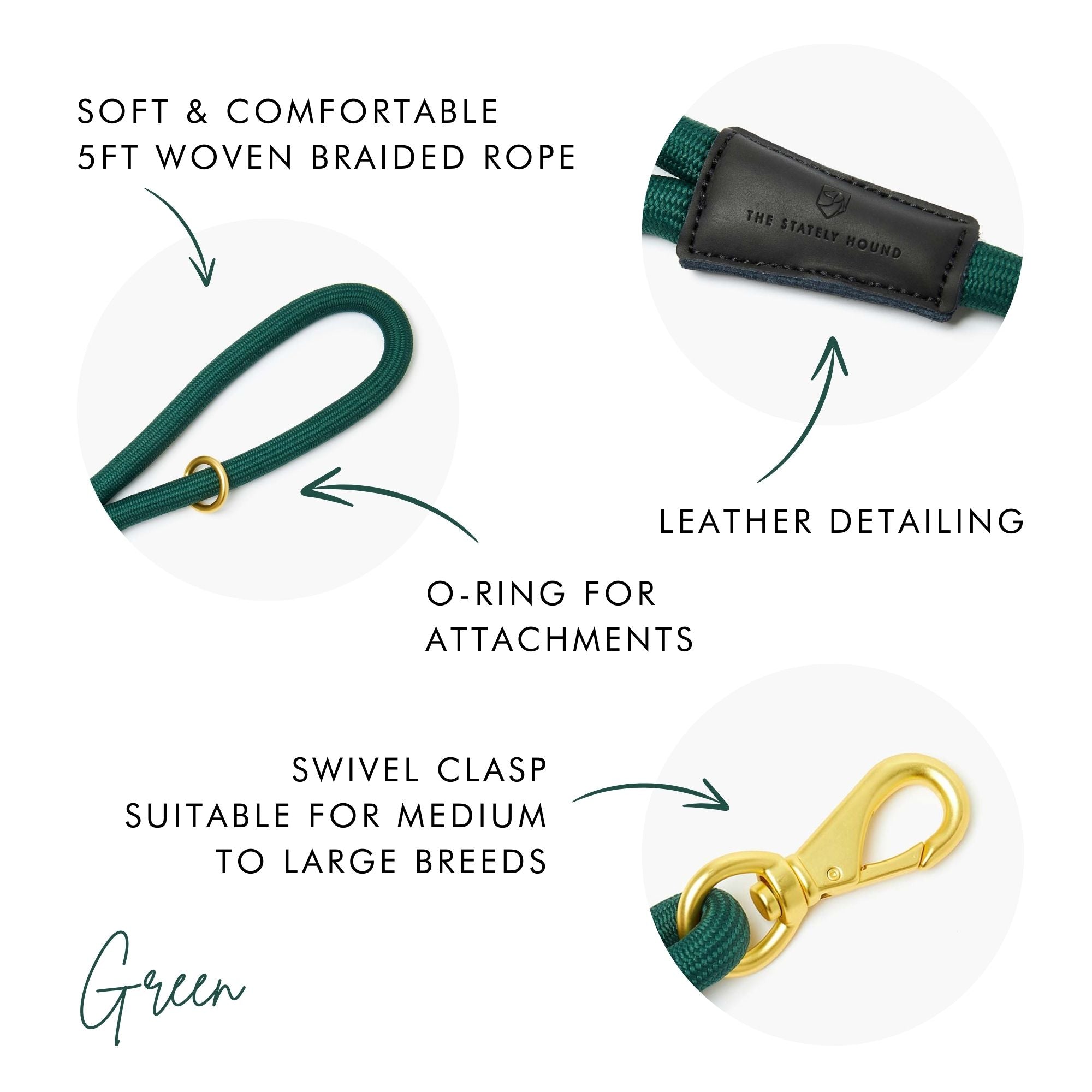 Bottle Green Rope Dog Lead – Stylish, Strong & Secure The Stately Hound