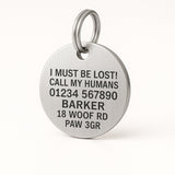 Silver Stainless Steel Personalised Dog Collar Tag with Custom Engraved Pet Name and Stars The Stately Hound