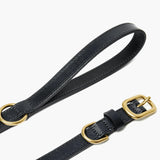 Midnight Black Leather Dog Lead with Gold Hardware The Stately Hound