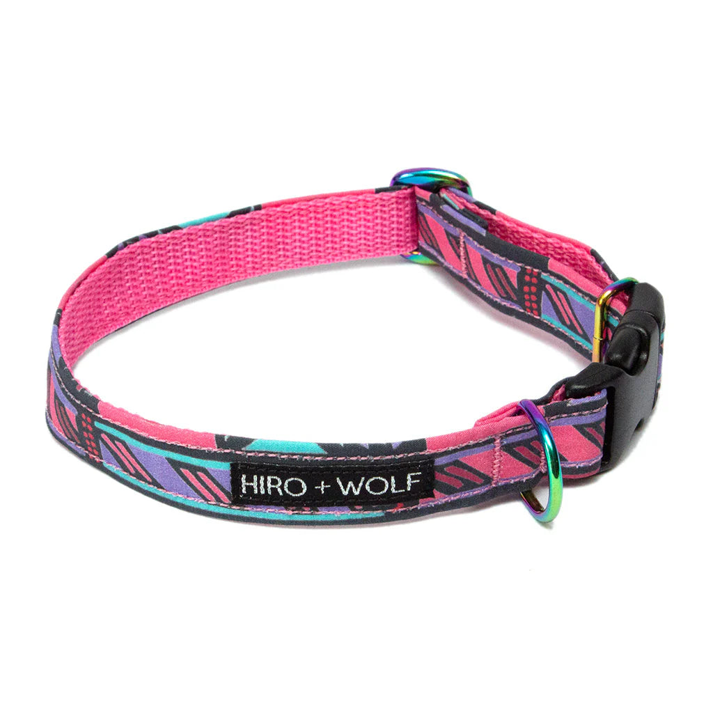 Mud Cloth adjustable collar laid flat showing size slider and stitching