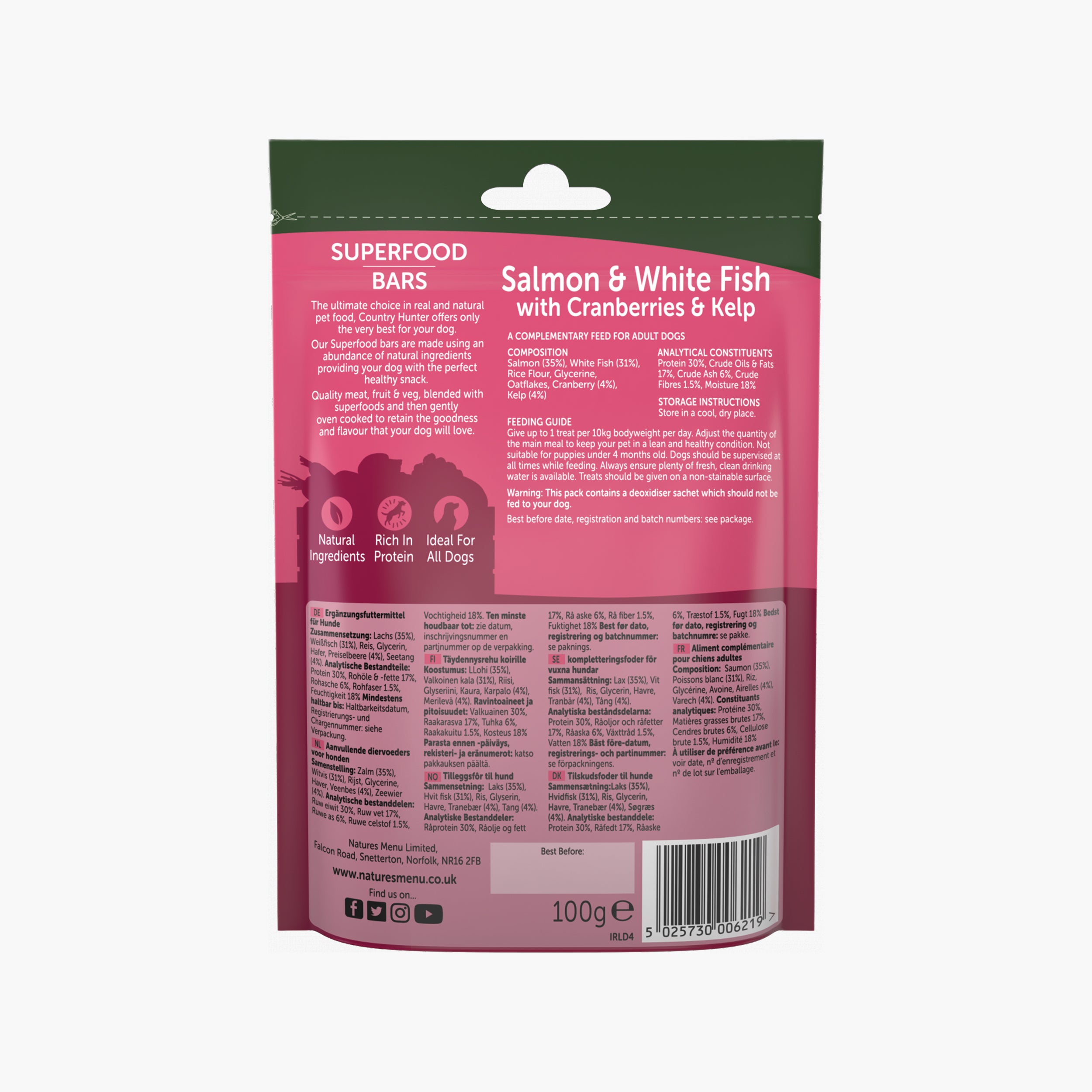 Natures Menu Dog Treats - Country Hunter Salmon & White Fish Superfood Bars The Stately Hound