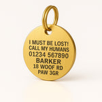 Personalised Gold ID Dog Name Tag Engraved in Brass The Stately Hound