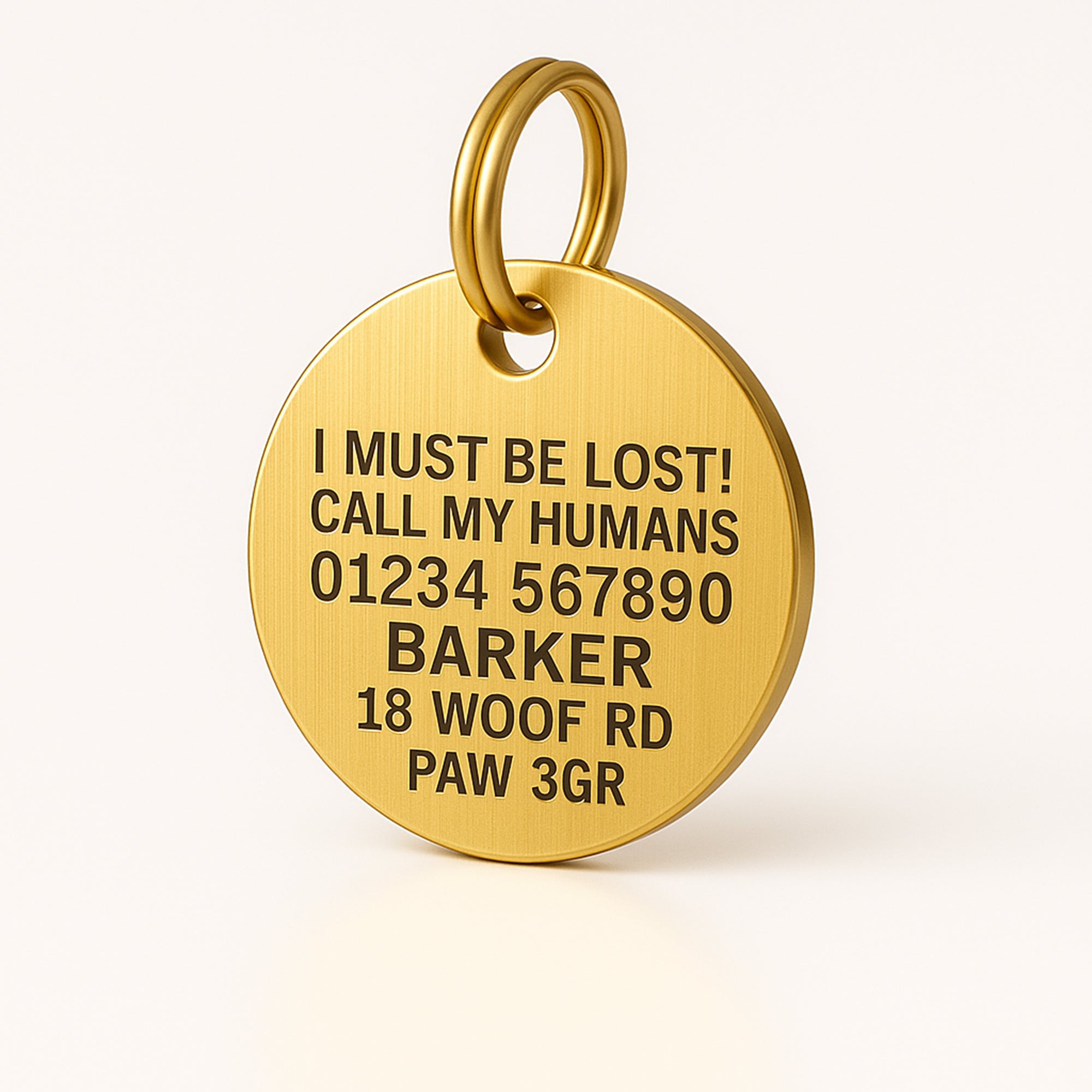 Personalised Gold ID Dog Name Tag Engraved in Brass The Stately Hound