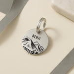 Personalised Dog Name Tag with Engraved Mountain Sunset Design in Silver Stainless Steel The Stately Hound