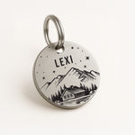 Personalised Engraved Mountain Scene Dog Name Tag in Silver Stainless Steel The Stately Hound