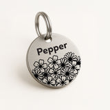 Personalised Pet Tag with Daisy Design in Silver Stainless Steel The Stately Hound