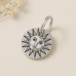 Personalised Silver Dog ID Tag with Engraved Sun Design and Contact Details The Stately Hound