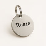 Personalised Silver ID Dog Name Tag Engraved with Typewriter Font & Bone Design in Stainless Steel The Stately Hound