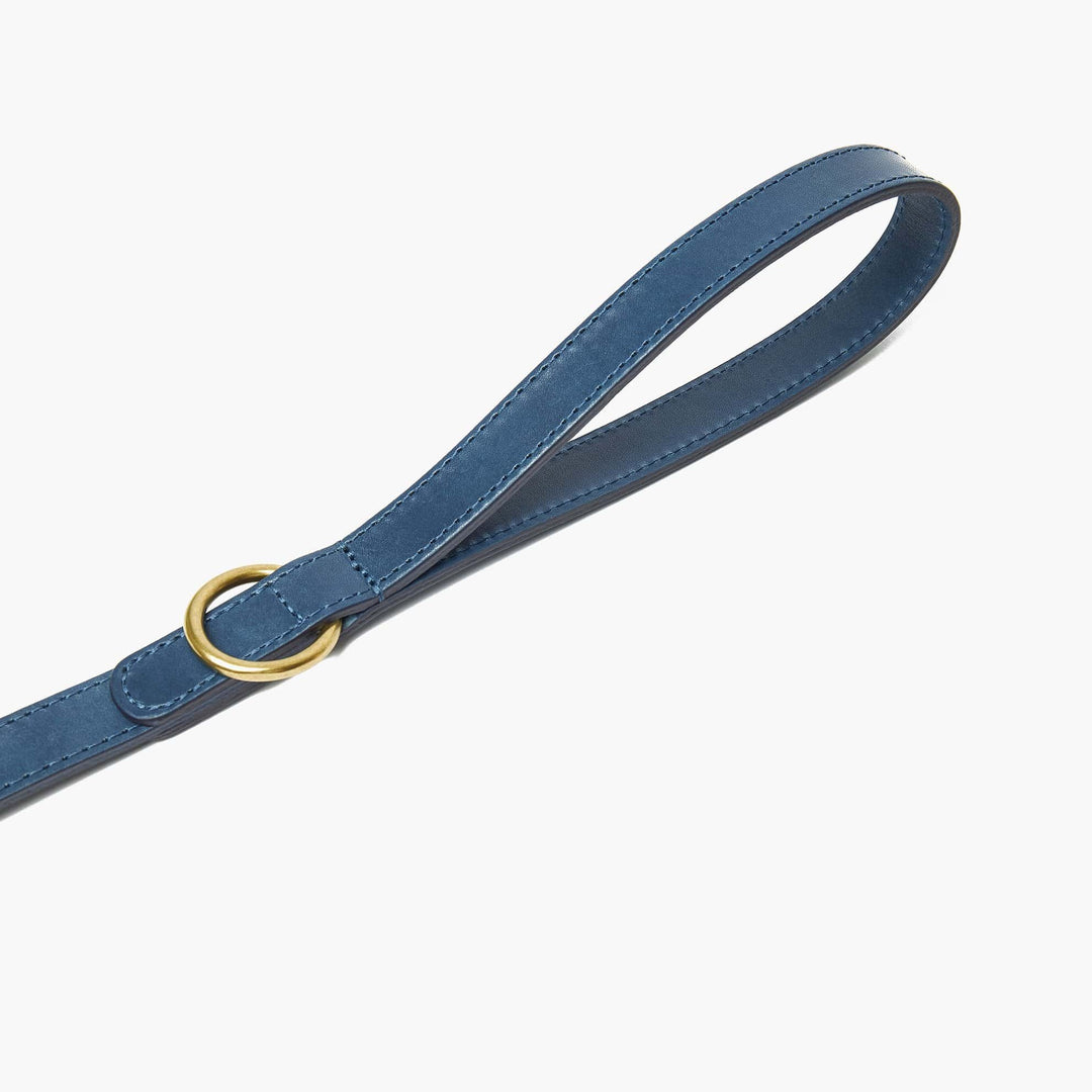 Hand-Stitched Premium Leather Dog Lead in Marine Blue with Brass Hardware