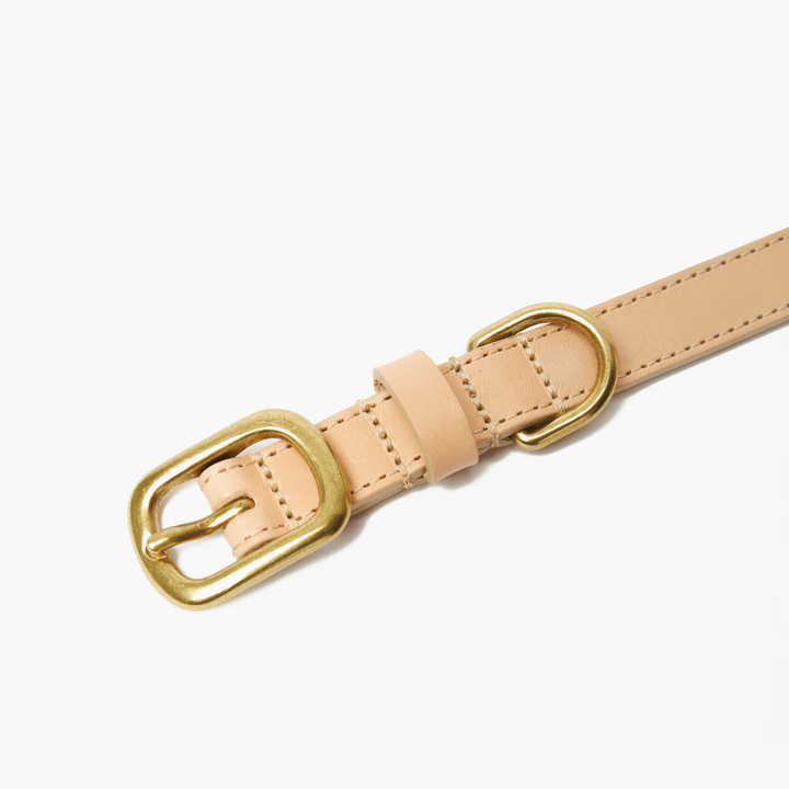 Hand-Stitched Premium Leather Dog Collar in Natural with Brass Hardware
