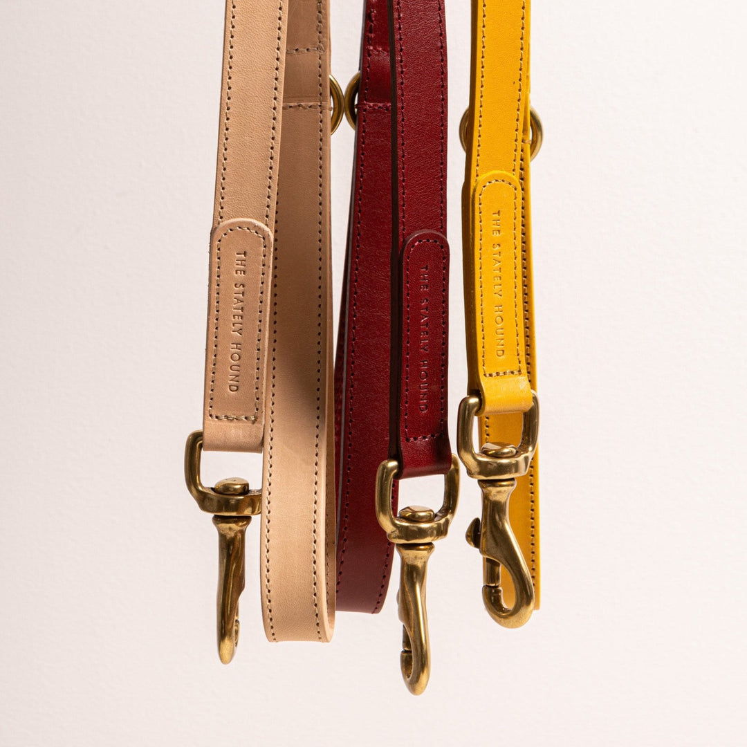 Hand-Stitched Premium Leather Dog Lead in Mustard Yellow with Brass Hardware
