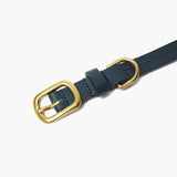 Luxury Dark Blue Leather Dog Collar with Center Ring, Handmade in the UK The Stately Hound
