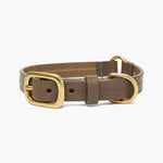 Luxury Taupe Grey Leather Dog Collar with Center Ring, Handmade in the UK The Stately Hound