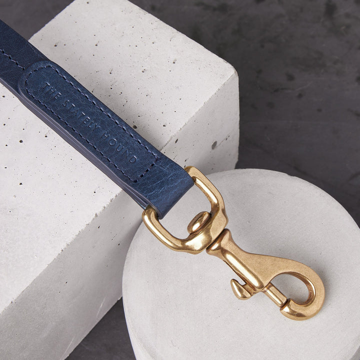 Luxury Navy Blue Leather Dog Lead & Stitch Detailing, Handmade in the UK