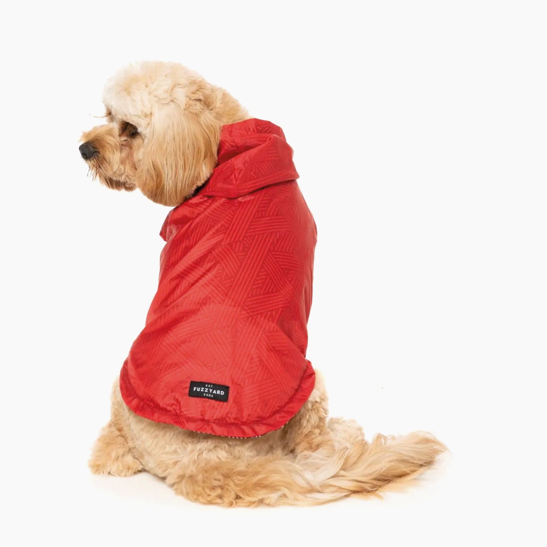 Flipside Rainproof Reversible Dog Coat in Red, Black & White The Stately Hound