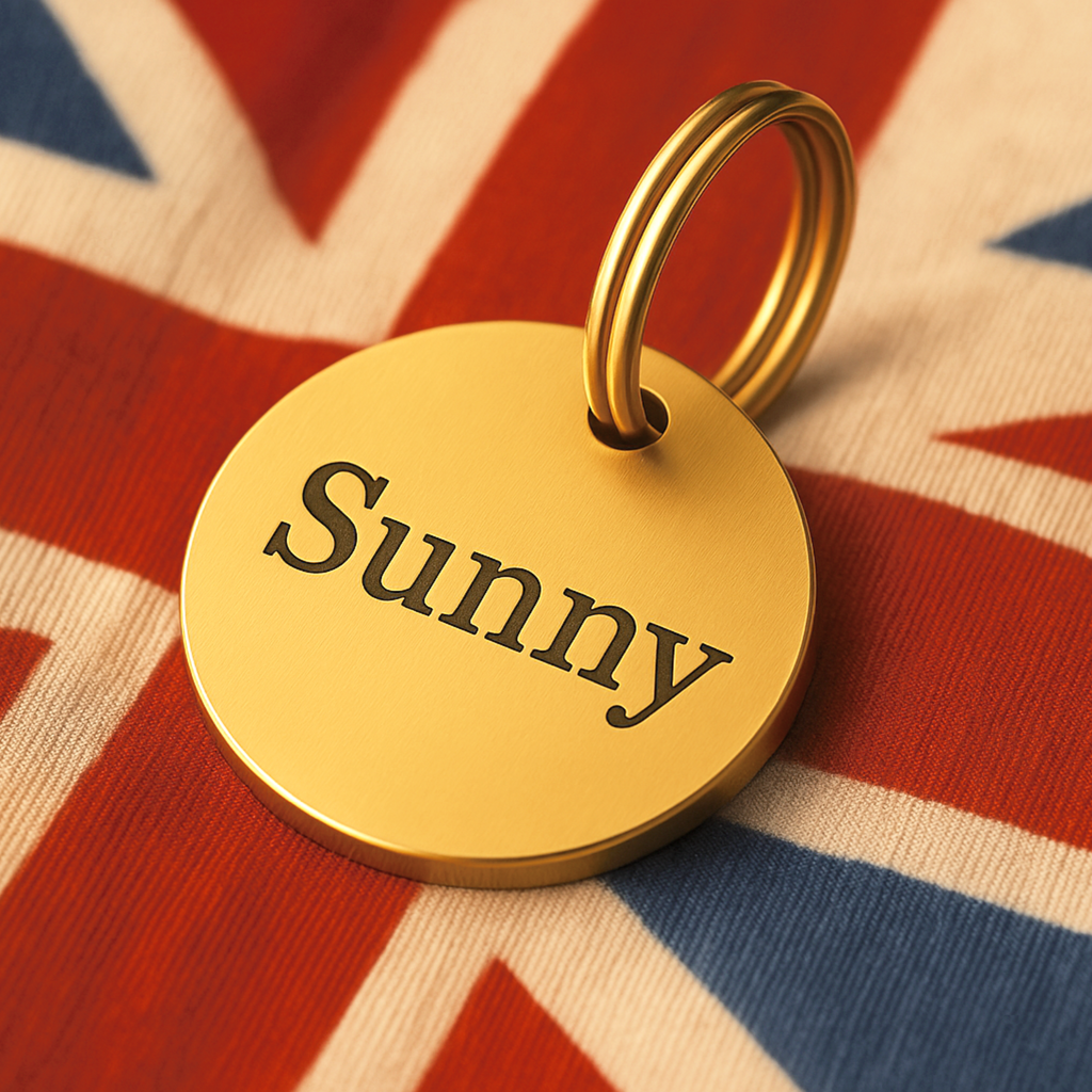 Personalised Gold ID Dog Name Tag Engraved in Brass