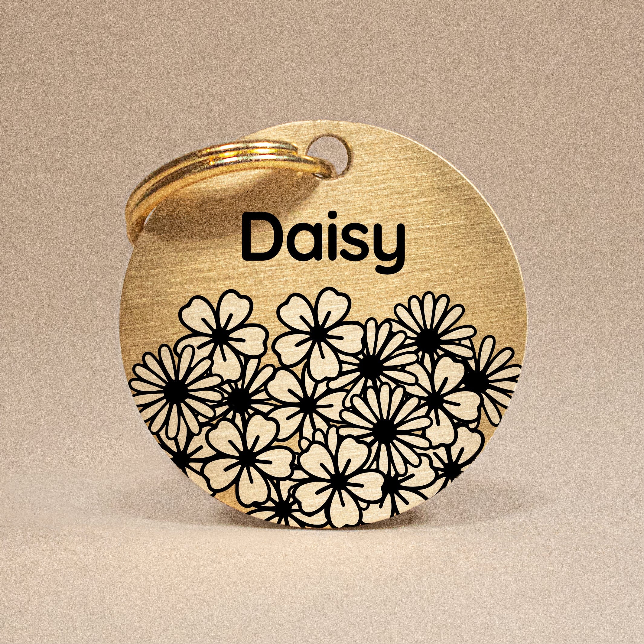 Personalised Brass Pet Tag with Daisy Design The Stately Hound