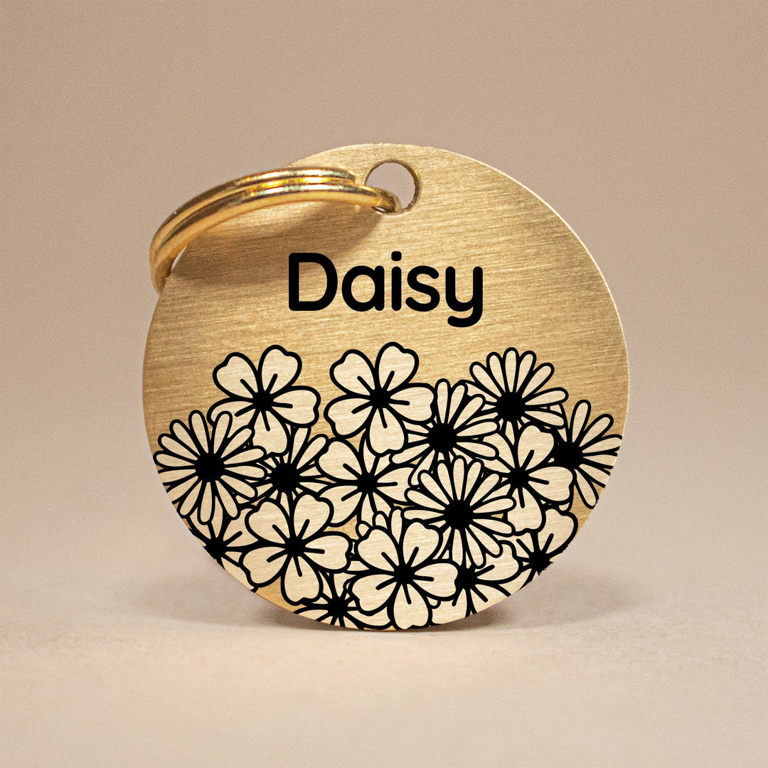 Personalised Brass Pet Tag with Daisy Design