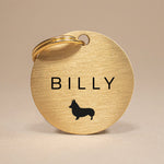 Custom Gold Brass Dog Tag with Personalised Name, Breed Silhouette & Contact Info The Stately Hound