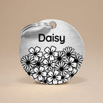 Personalised Pet Tag with Daisy Design in Silver Stainless Steel The Stately Hound