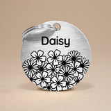 Personalised Pet Tag with Daisy Design in Silver Stainless Steel The Stately Hound