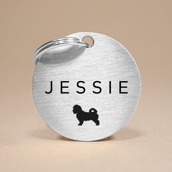 Custom Silver Stainless Steel Dog Tag with Name, Breed Silhouette & Contact Info