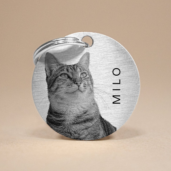 Custom Engraved Cat Photo & Name Pet Tag – Stainless Steel Memorial & ID Tag