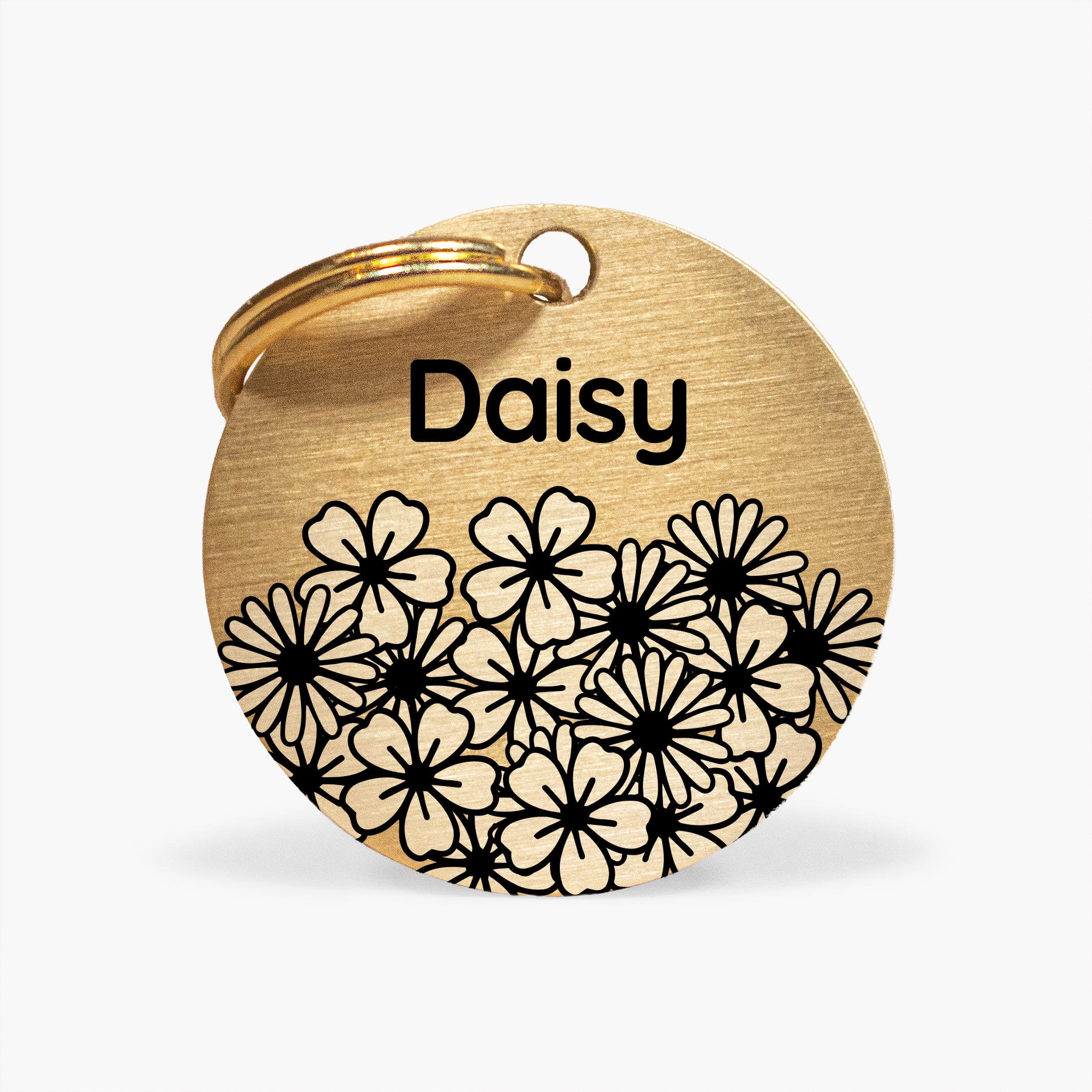 Personalised Brass Pet Tag with Daisy Design The Stately Hound