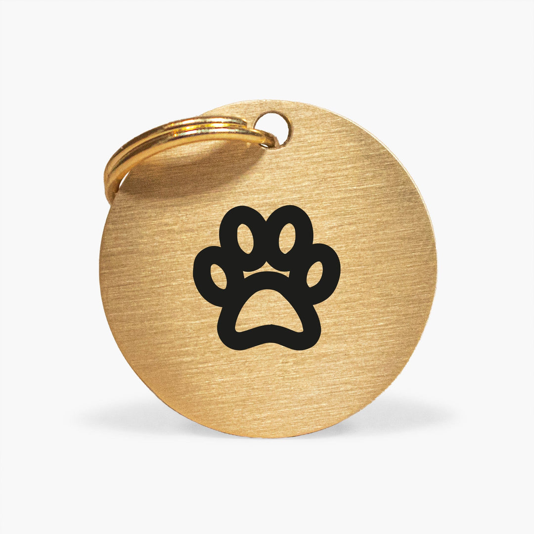 Custom Engraved Brass Pet ID Tag with Paw Design