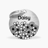 Personalised Pet Tag with Daisy Design in Silver Stainless Steel The Stately Hound