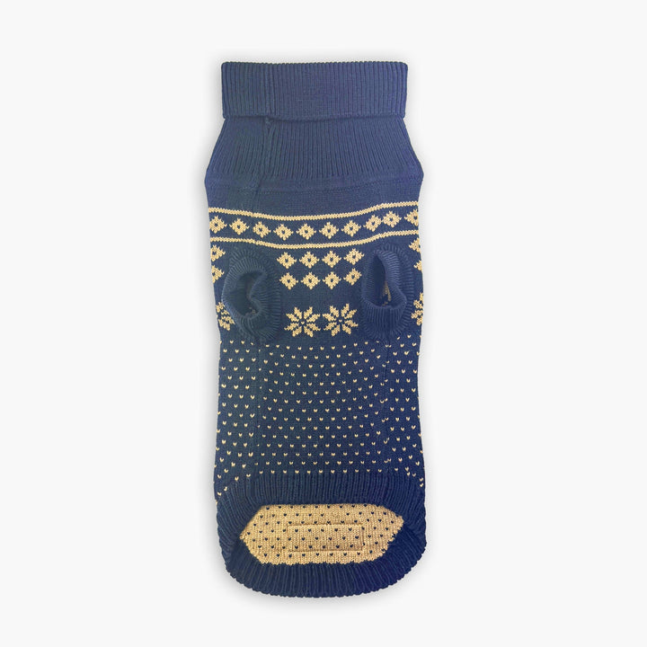 Fair Isle Patterned Dog Jumper in Navy Blue & Gold