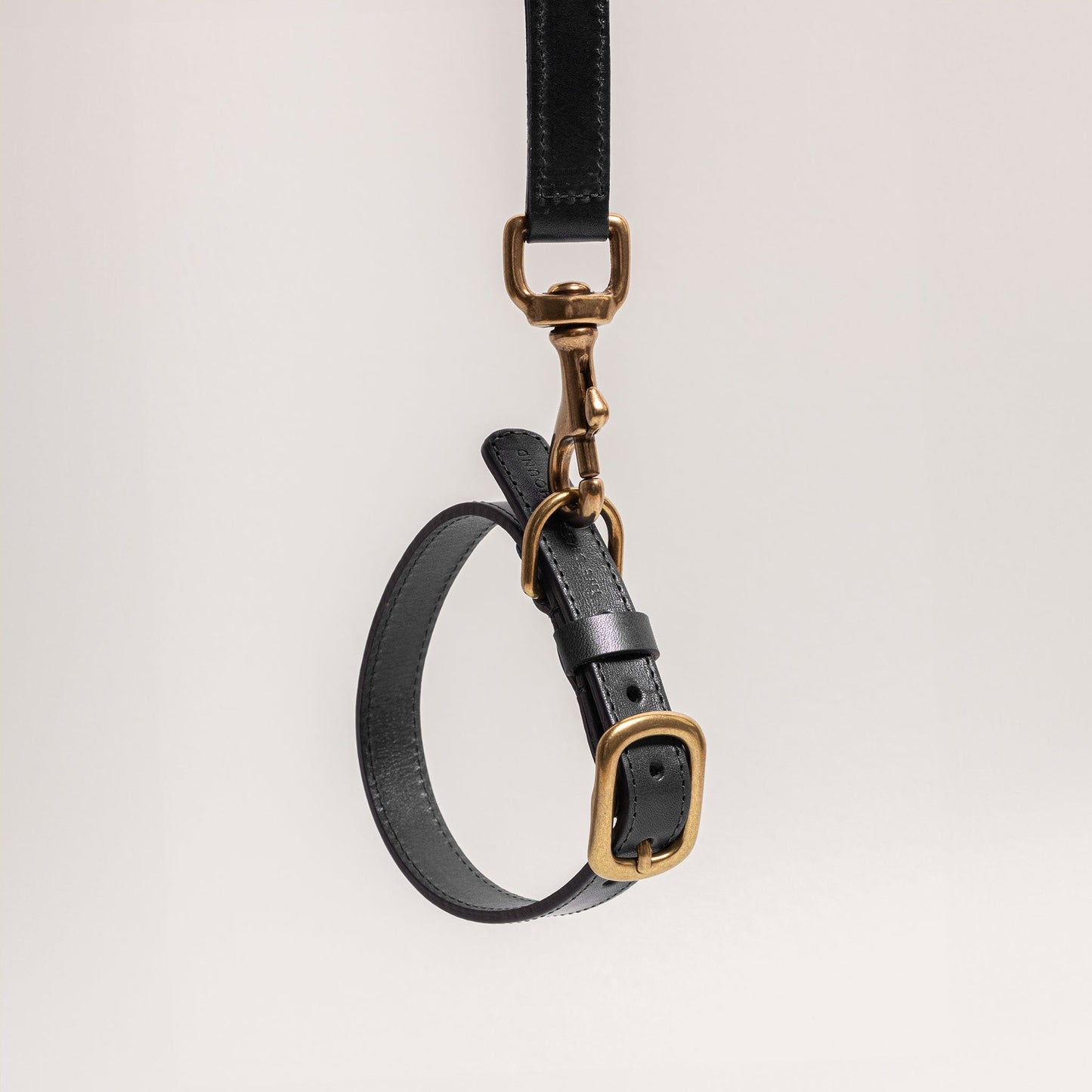 Midnight Black Leather Dog Collar with Gold Buckle