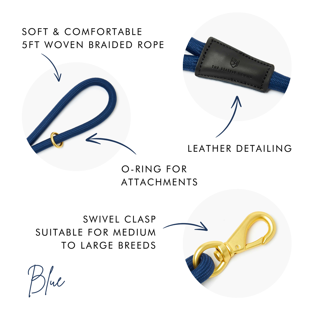 Navy Blue Rope Dog Lead for Medium to Large Breeds The Stately Hound