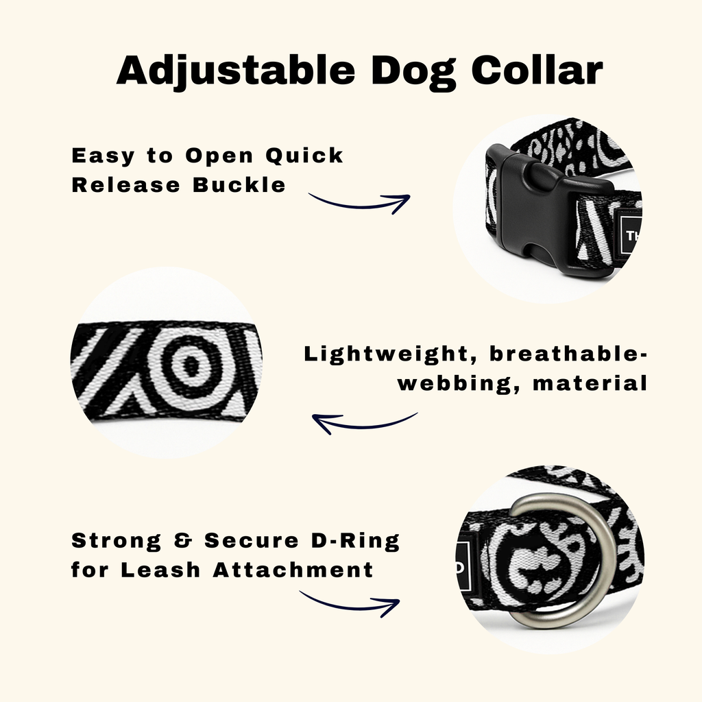 Adjustable Black & White Geometric Dog Collar - Water-Resistant & Durable