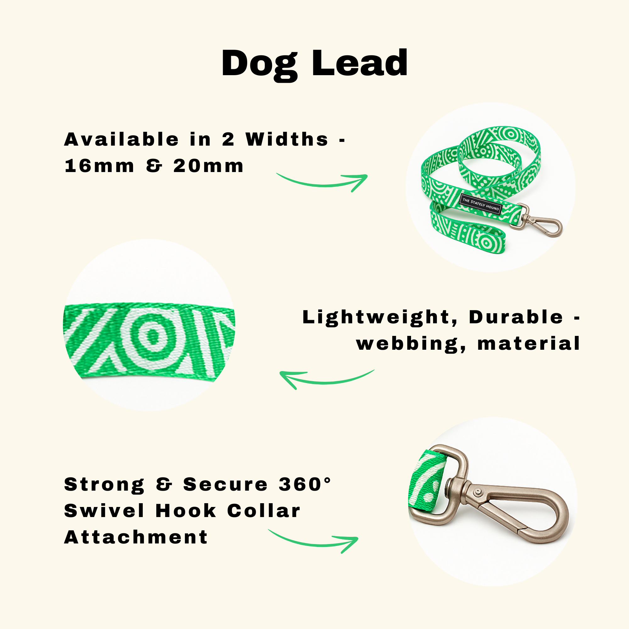 Geometric Print Dog Collar & Lead Set in Green & White The Stately Hound