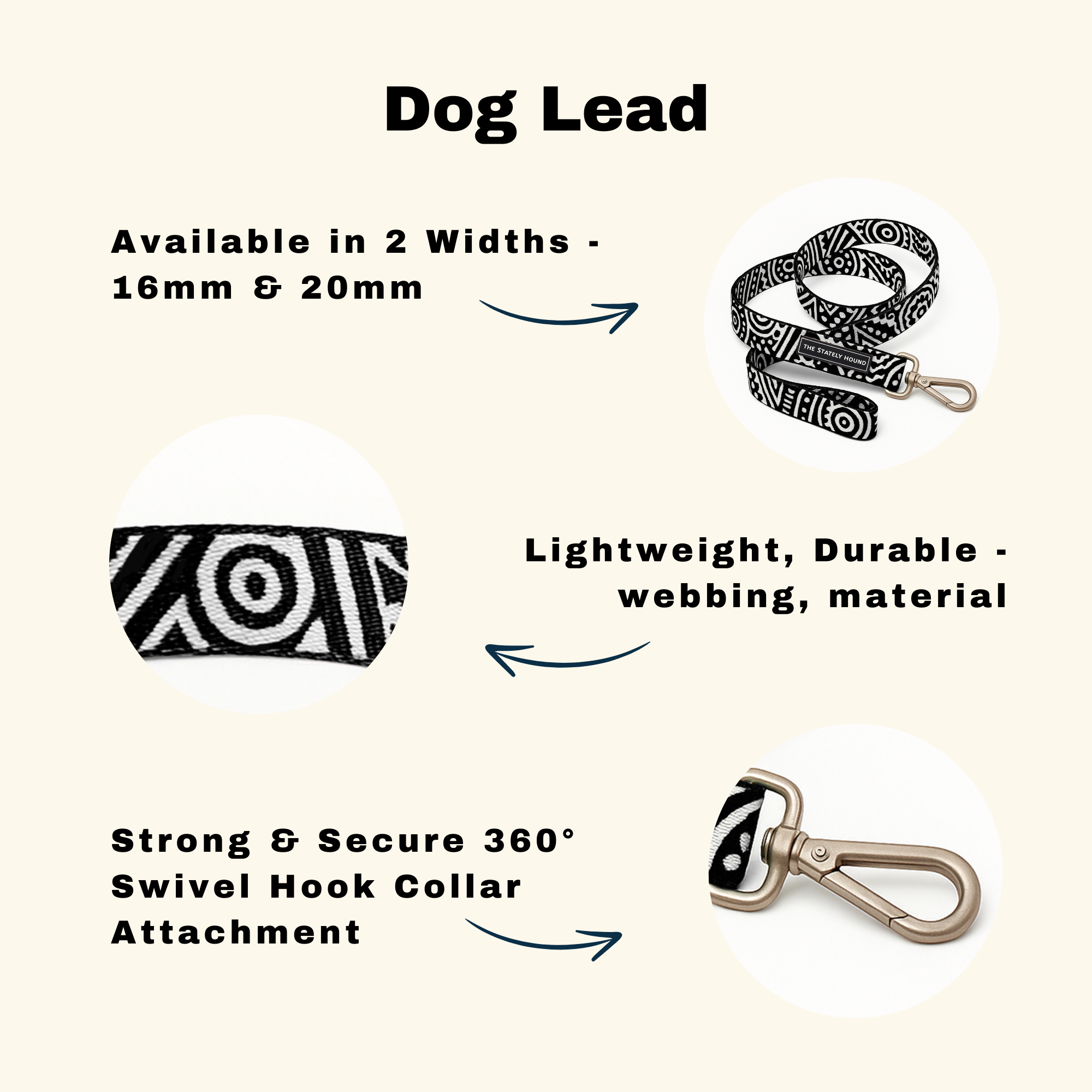 Geometric Print Dog Collar & Lead Set in Black & White The Stately Hound