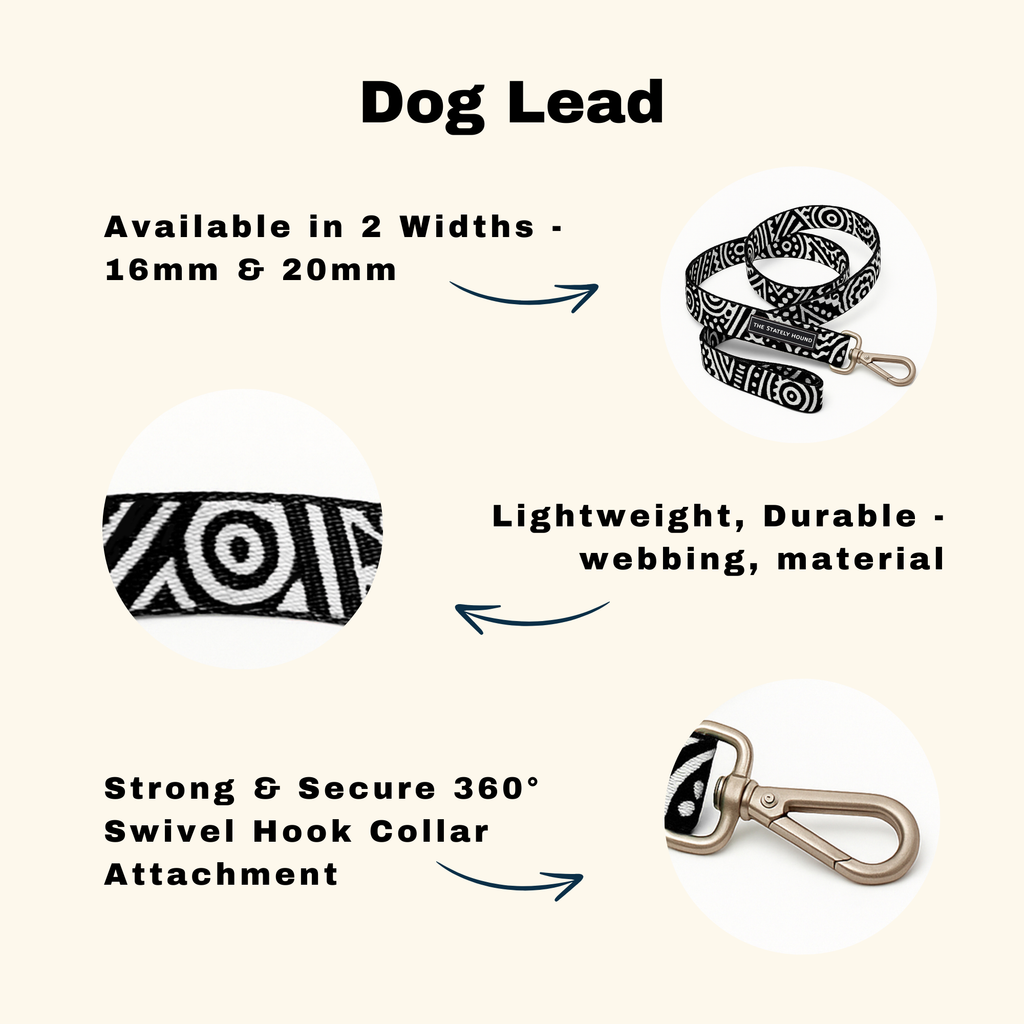 Geometric Print Dog Collar & Lead Set in Black & White