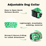 Geometric Print Dog Collar & Lead Set in Green & White The Stately Hound