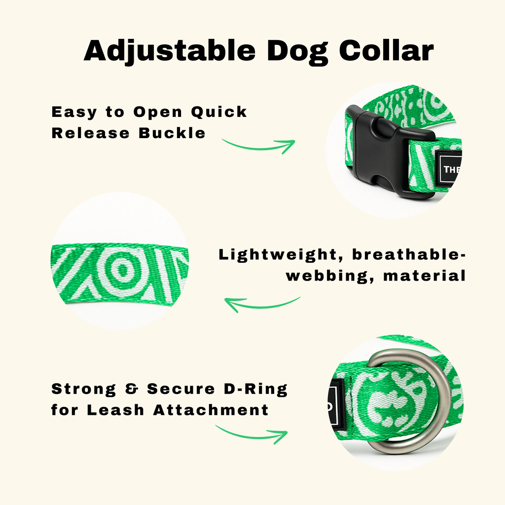 Adjustable Green & White Geometric Dog Collar - Water-Resistant & Durable