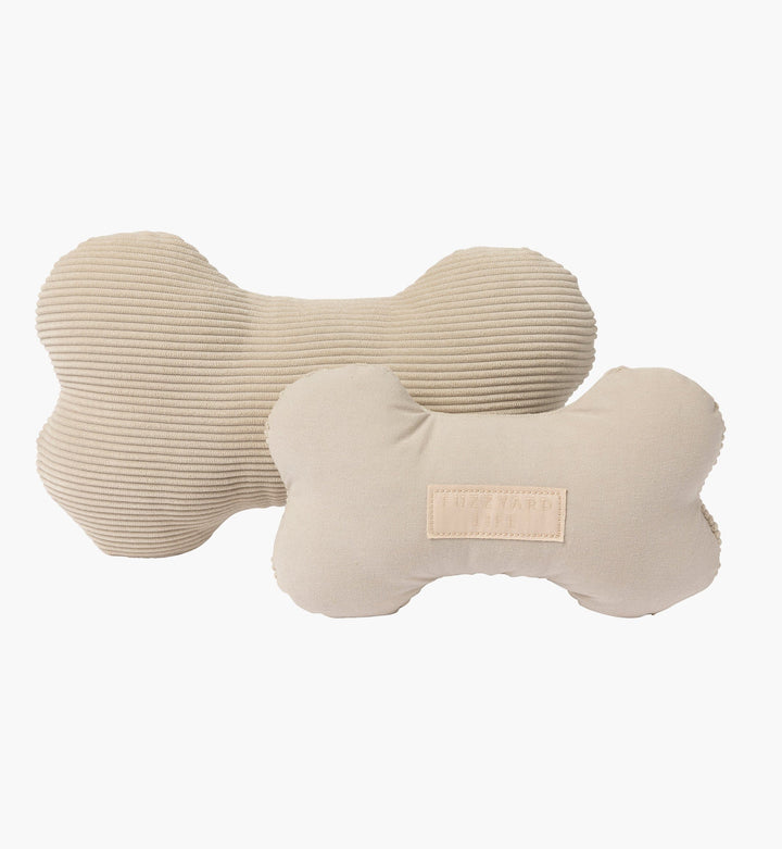 Dual-Sided Bone Dog Toy in Sandstone - Soft, Cuddly, and Durable
