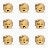 Custom Gold Brass Dog Tag with Personalised Name, Breed Silhouette & Contact Info The Stately Hound