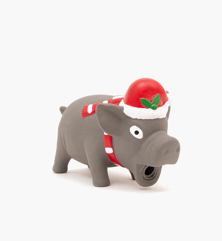Christmas Latex Pig Dog Toy with Squeaker. Fun, Festive & Durable!