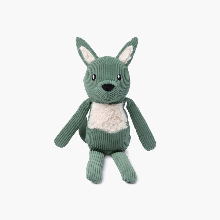 FuzzYard Life Myrtle Green Kangaroo Dog Toy - Soft Corduroy Plush with Squeaker