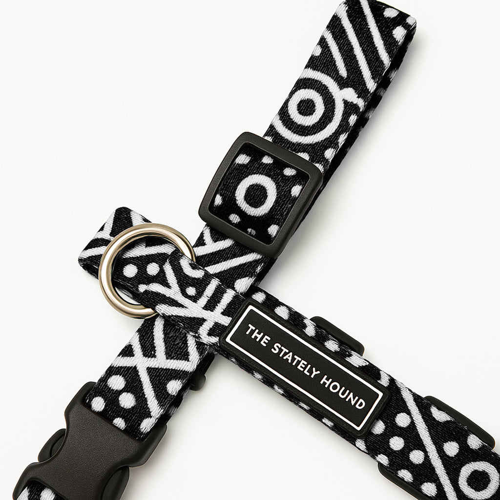 Geometric Print Dog Harness in Black & White