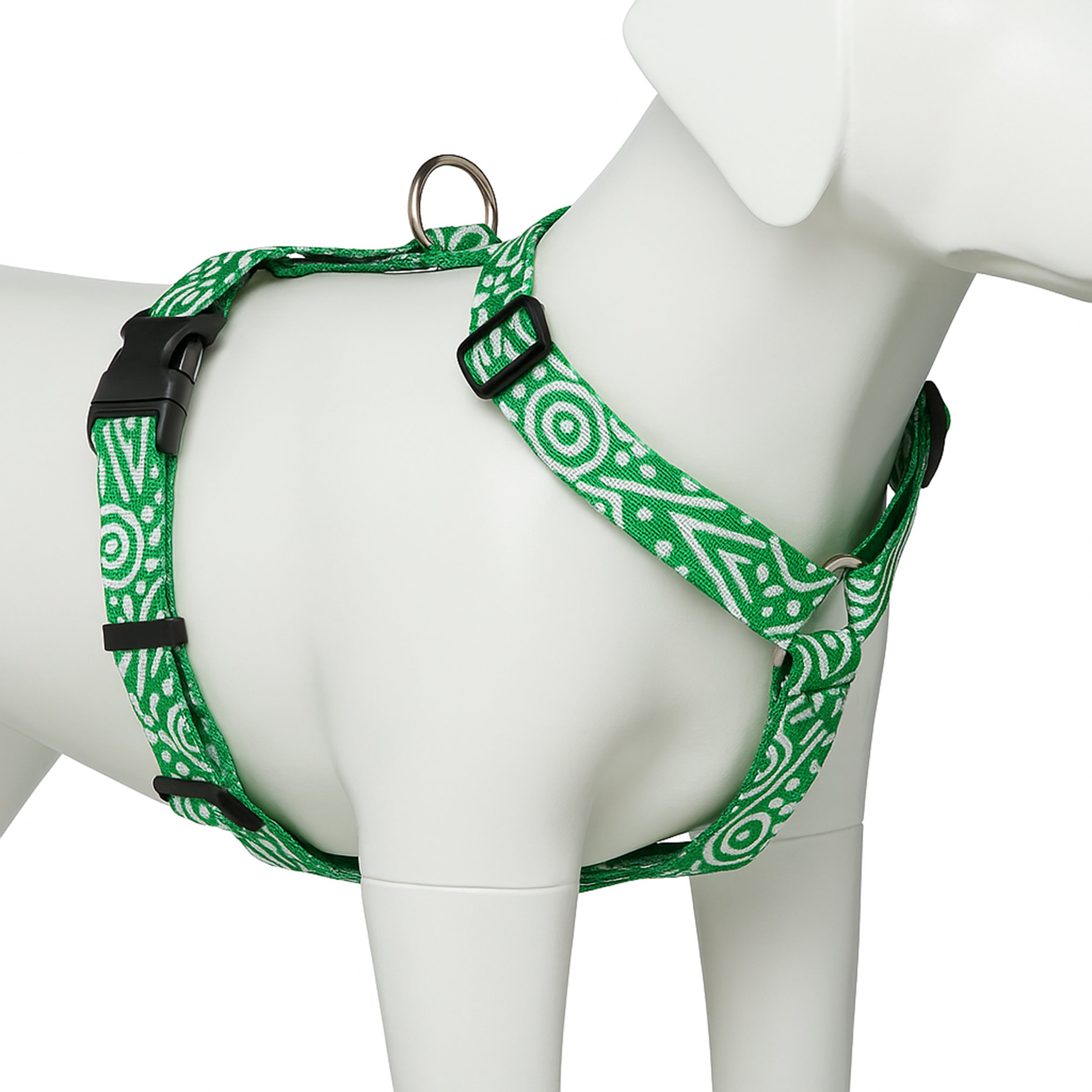 Geometric Print Dog Harness in Green & White
