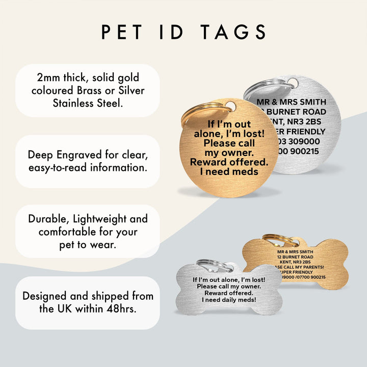 Silver Stainless Steel Personalised Pet Tag with Custom Engraved Contact Information