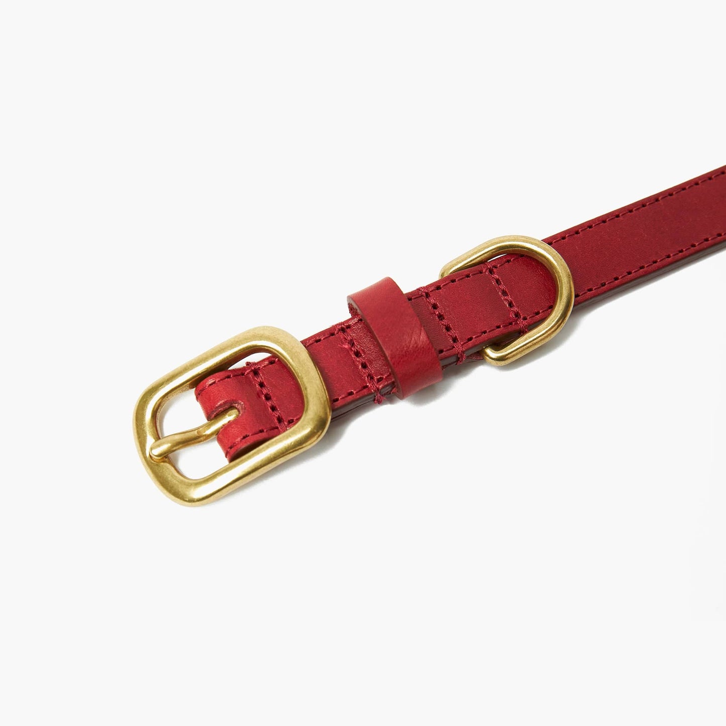 Crimson Red Leather Dog Collar with Gold Buckle